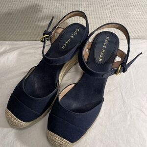 Cole Haan Women's Cloudfeel Espadrille Wedge Sandals W29097 Size 7.5B- Navy